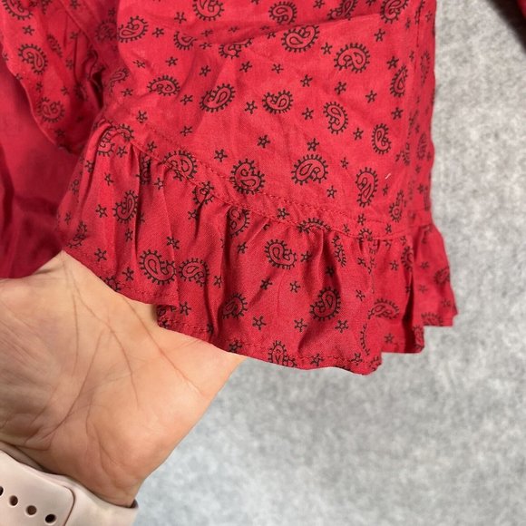 Gordon James Blouse Womens Large Red paisley All Over print crop Ruffle Cardigan - Picture 3 of 8
